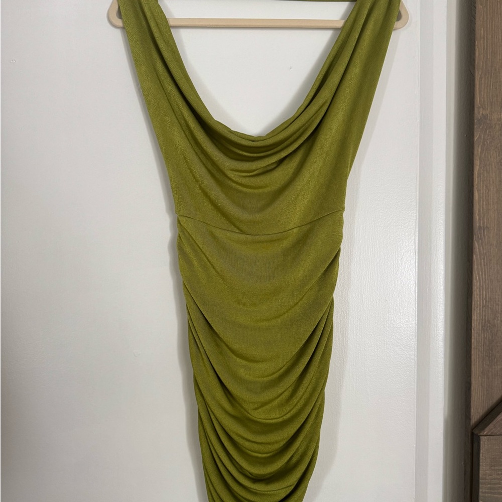 Elegant Olive Green Draped Dress